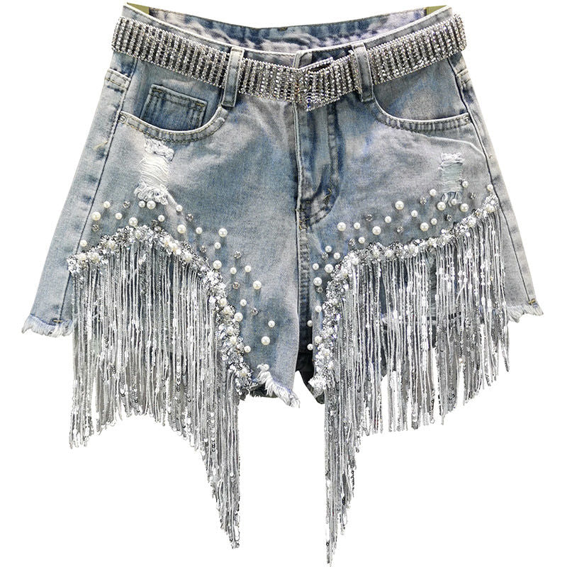Pantalones cortos vaqueros con borlas de Luisa Tassel