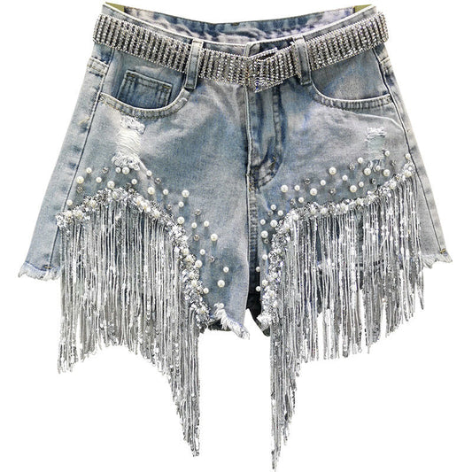 Pantalones cortos vaqueros con borlas de Luisa Tassel
