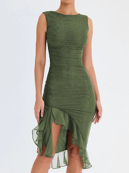 Elisa-Elegante vestido midi con volantes
