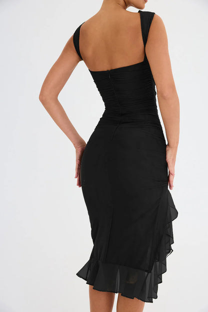 Elisa-Elegante vestido midi con volantes